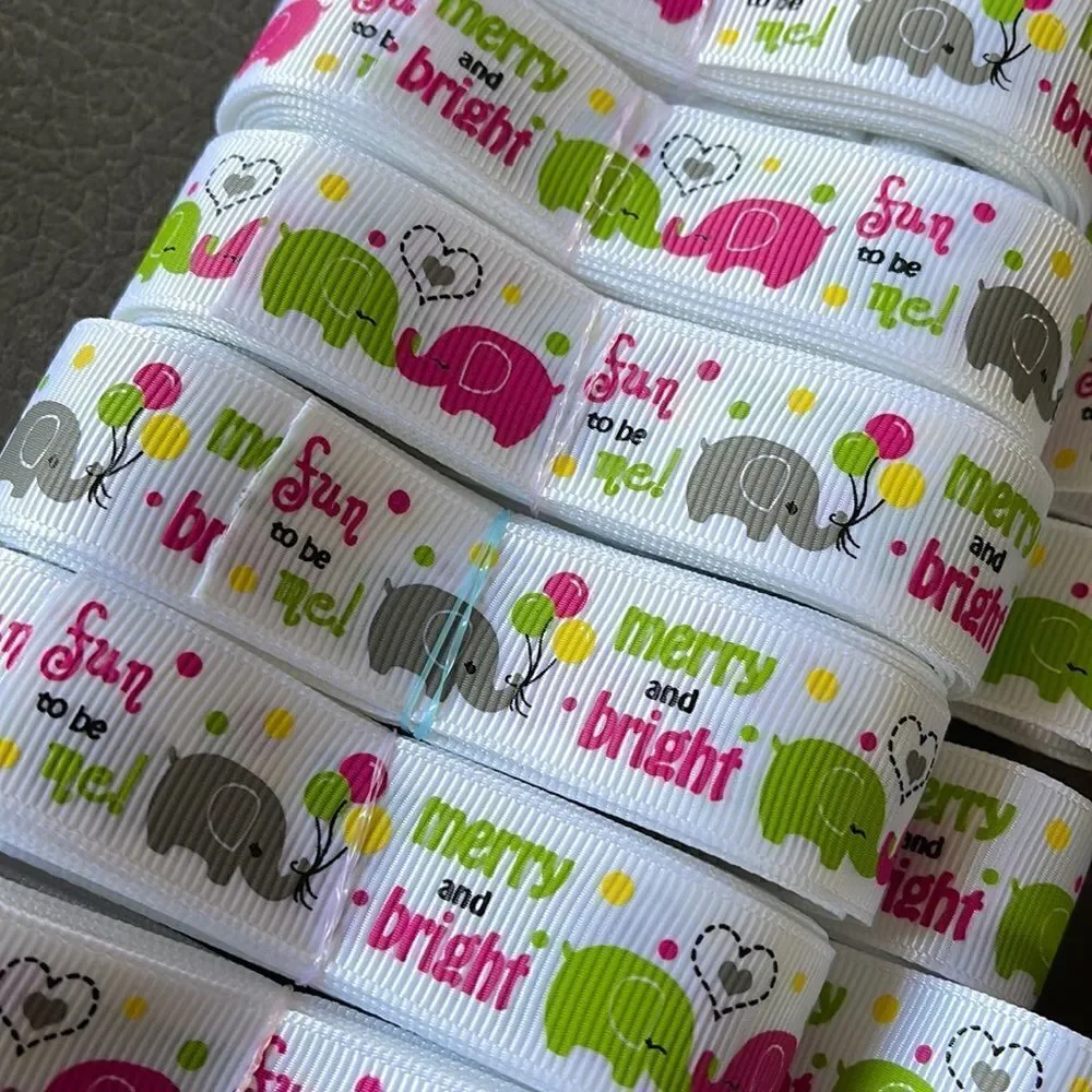 Grosgrain Ribbon 7/8” 5 yards 5/$20 NEW merry & bright elephants fun to be me